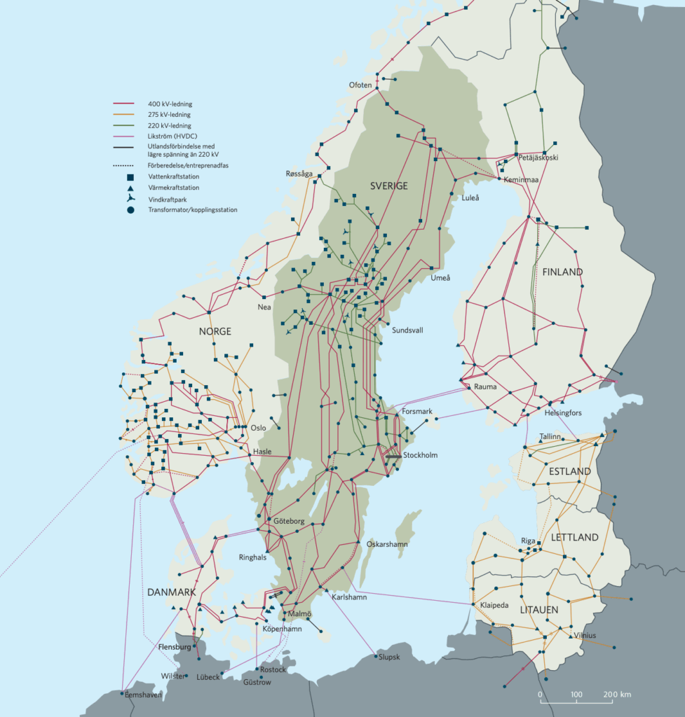 Et kart over nordens kraftlinjer